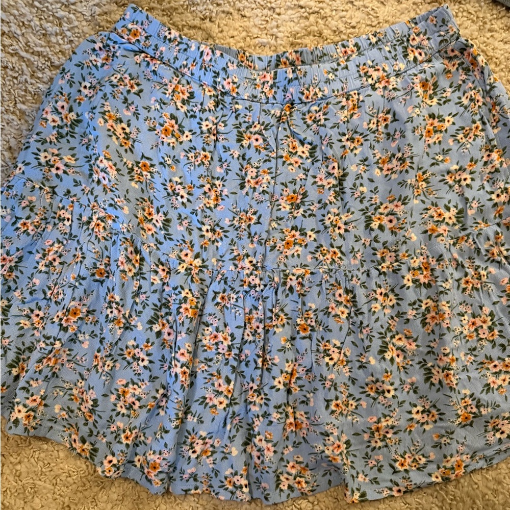 American Eagle Outfitters Floral Skater Skirt - Blue and Orange
